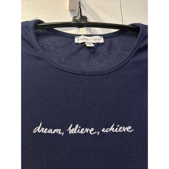 Sincerely Jules Dress Size Small Navy Blue Cap Sleeve Dream Achieve Stretch - Picture 2 of 3